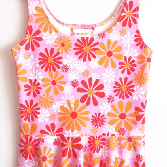 Kate Gabrielle pink and orange retro floral sample dress size Small - Picture 2 of 3